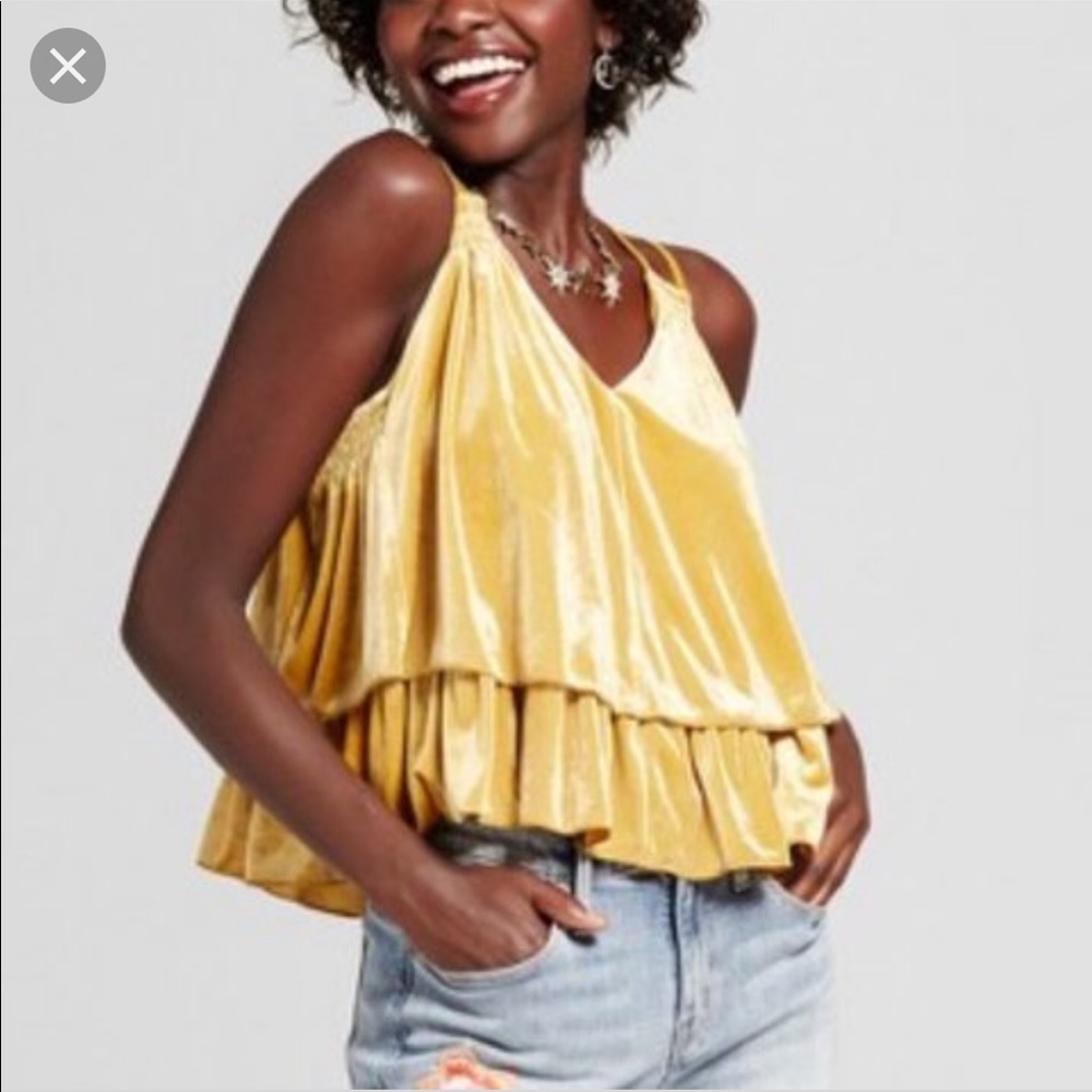 Yellow Velvet Xhilaration M Top NEW w tags